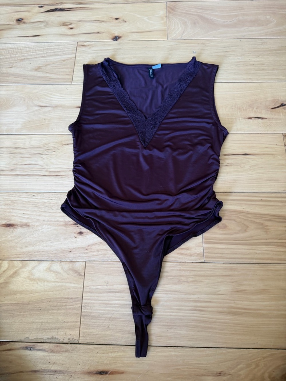 H&M Divided Plum Lace-Trim V-Neck Bodysuit